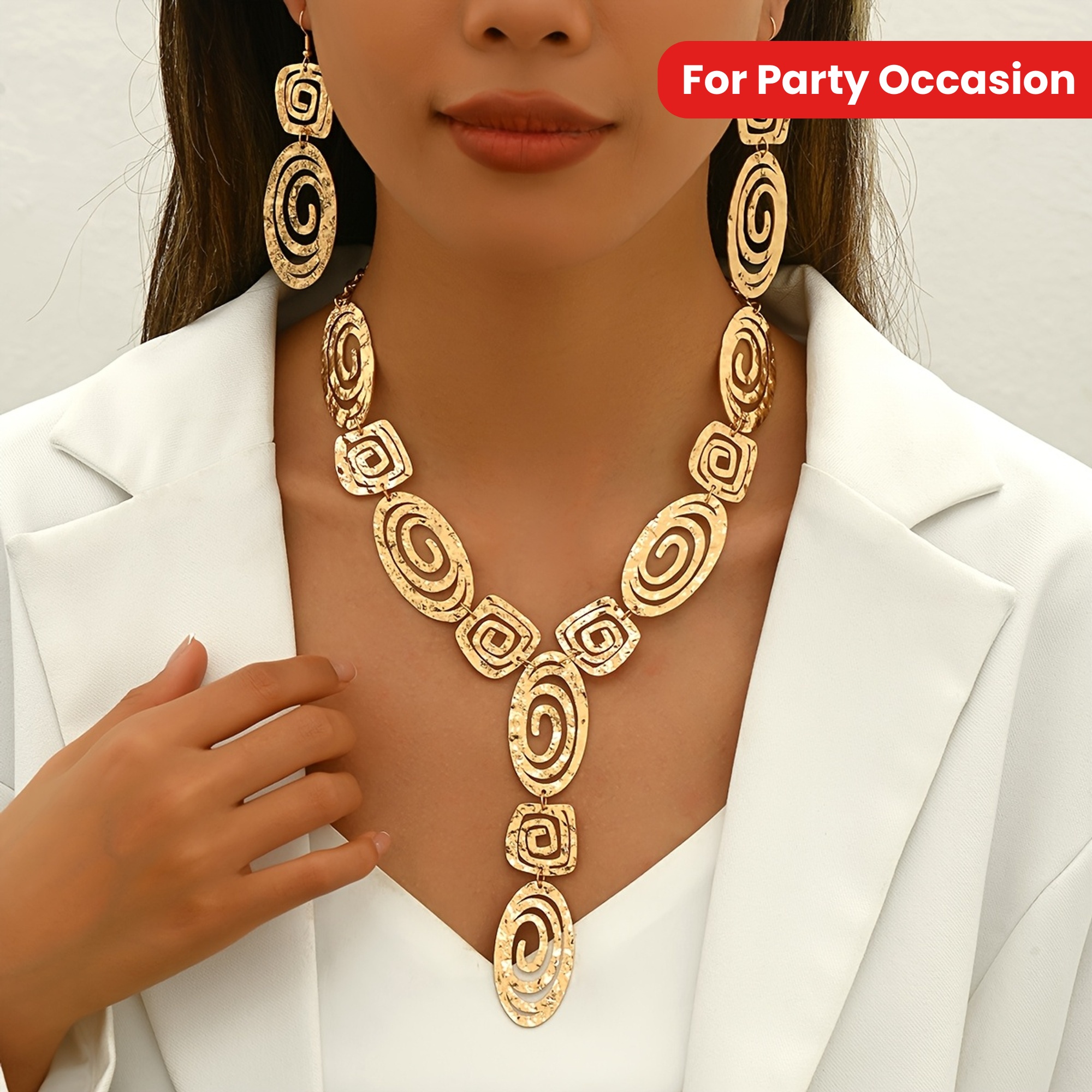 Middle Eastern Spiral Earrings & Y Necklace Set